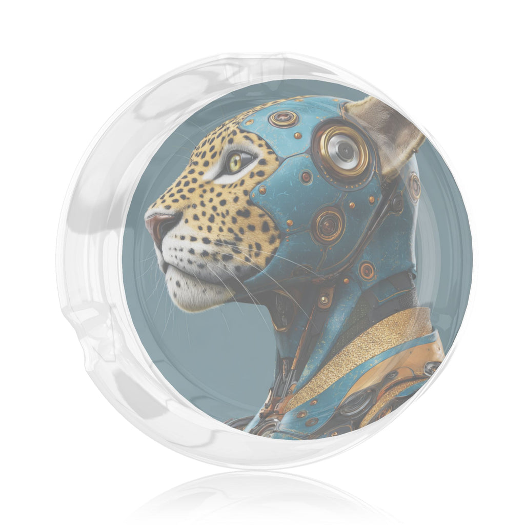 Cyber Leopard Pattern Glass Ashtray | Futuristic Artistic Round Transparent Glass