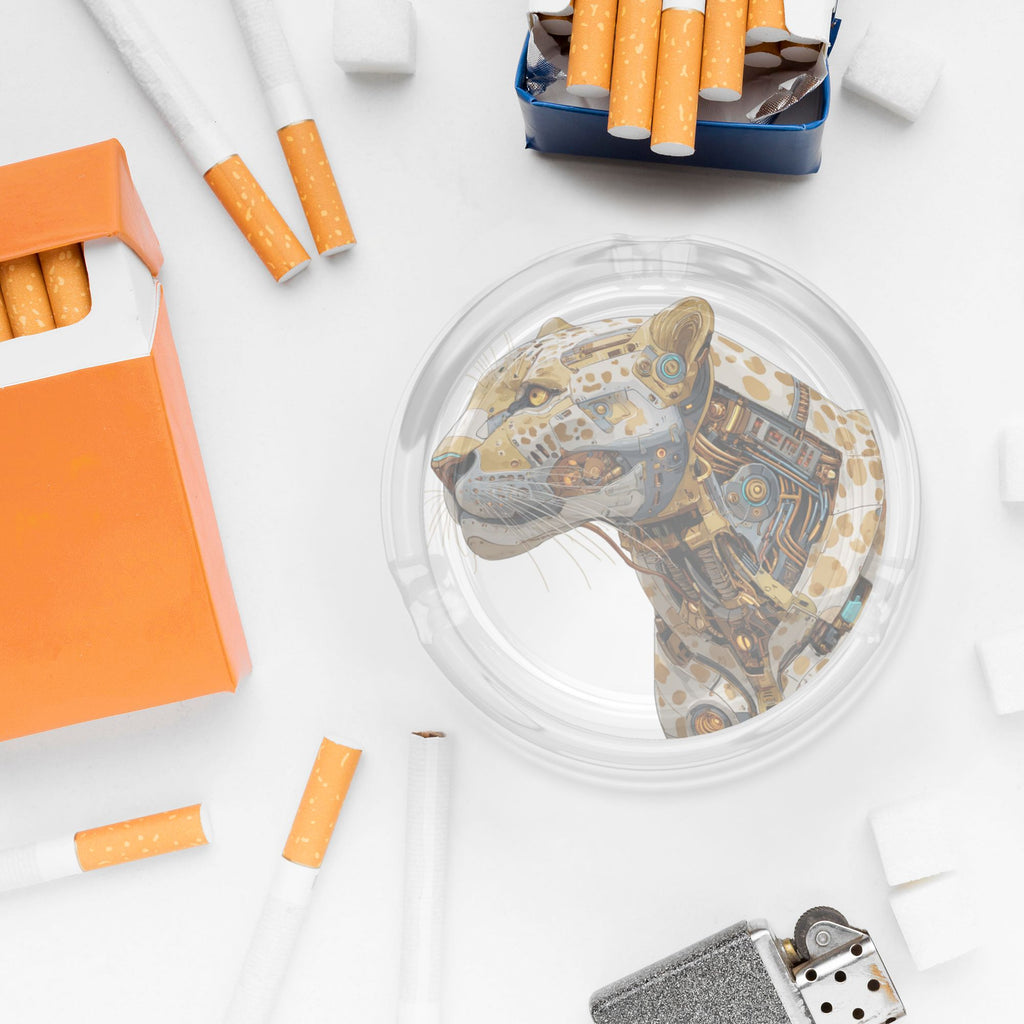 Cyberpunk Leopard Design Glass Ashtray | Futuristic & Artistic Decor Piec