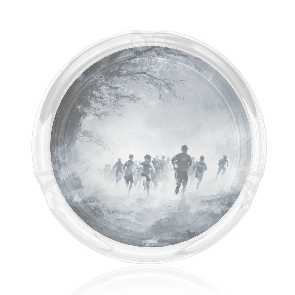 Vintage Art Style Round Glass Ashtray – Gray Forest Runner Design