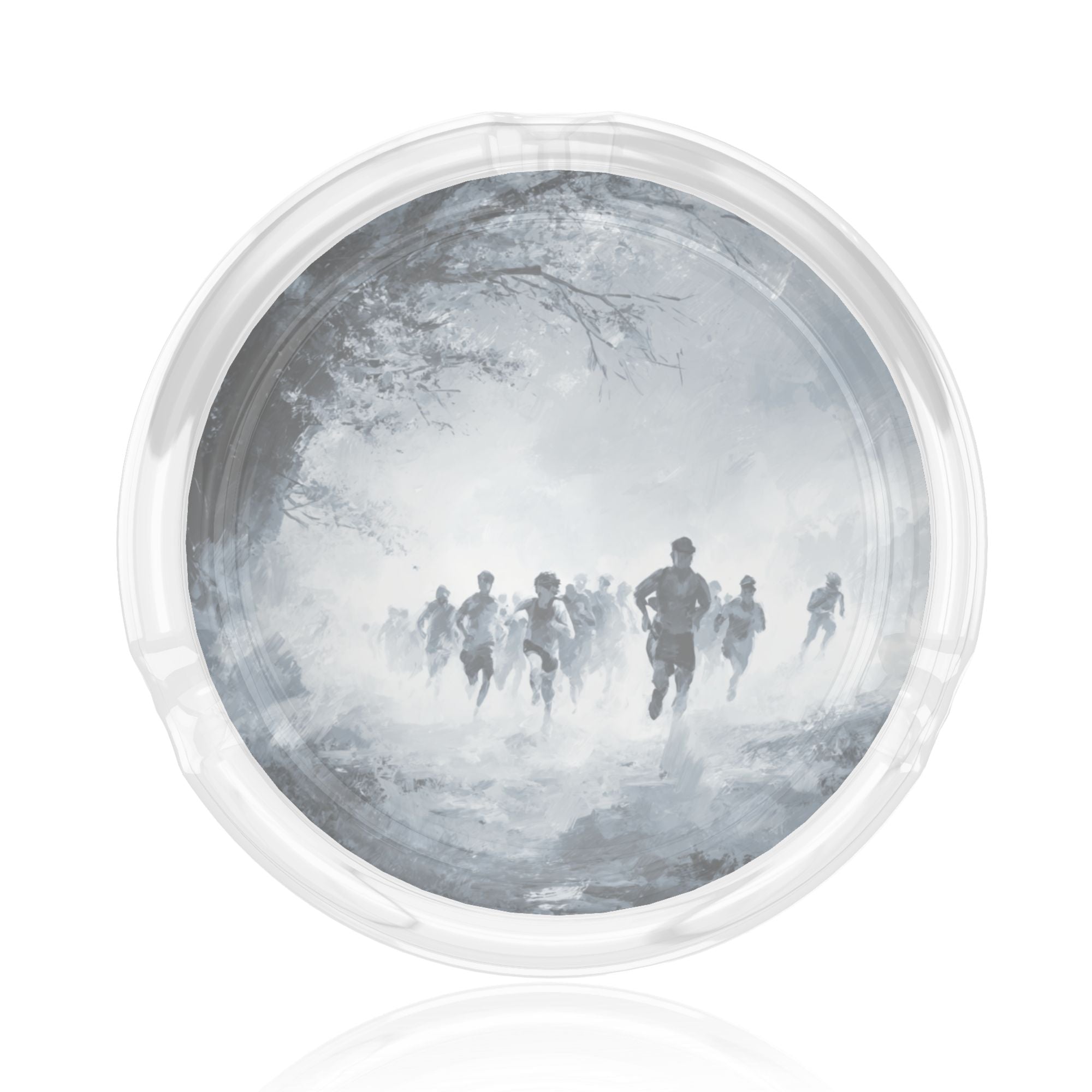 Vintage Art Style Round Glass Ashtray – Gray Forest Runner Design
