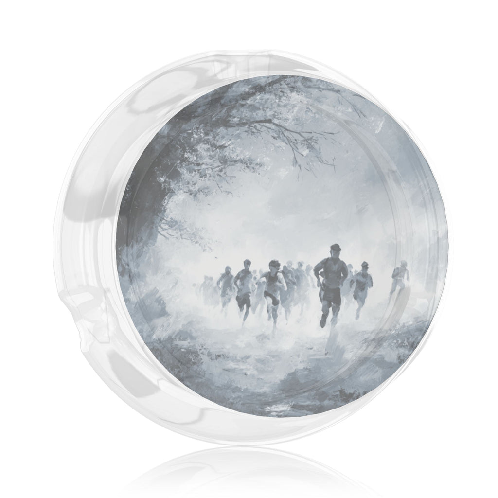 Vintage Art Style Round Glass Ashtray – Gray Forest Runner Design