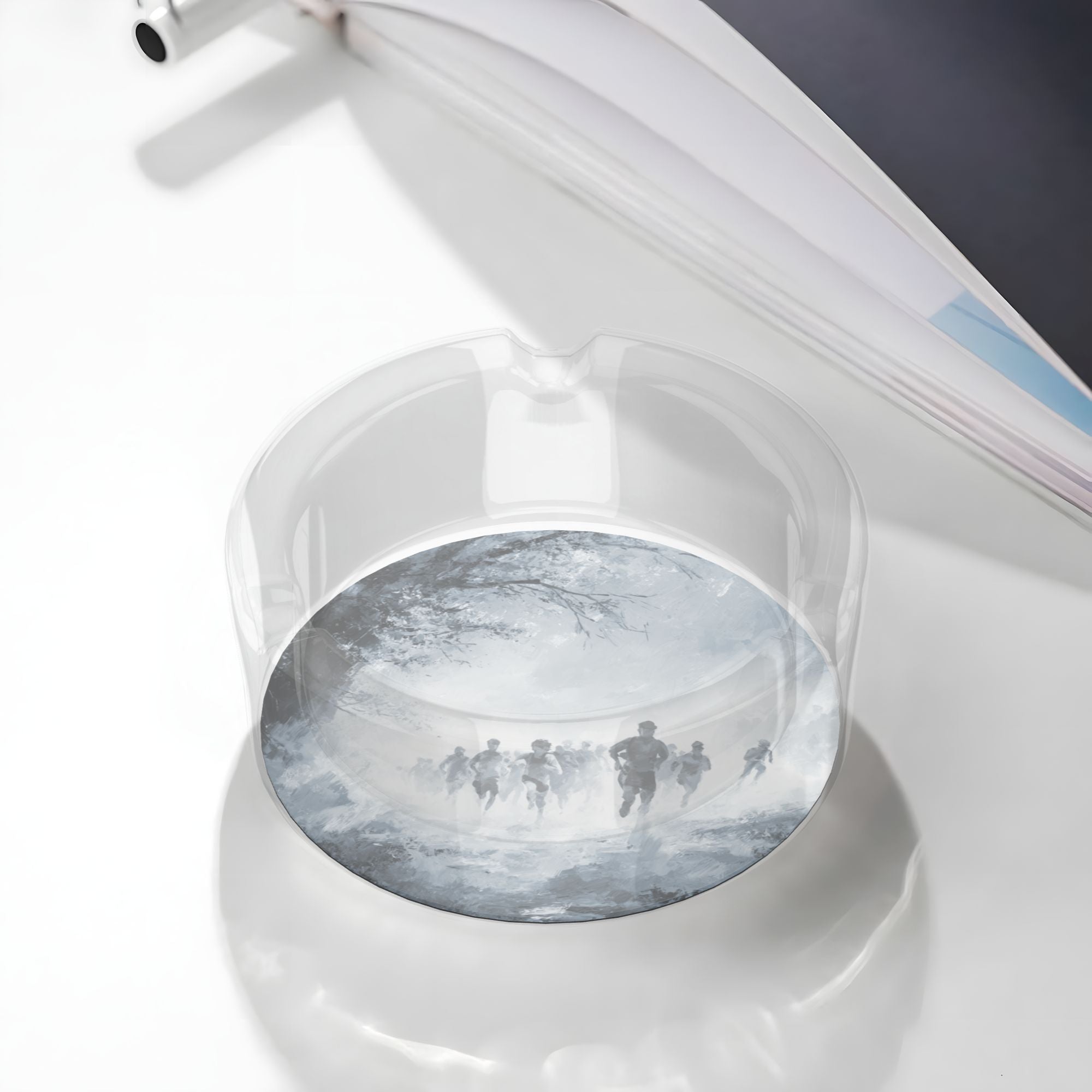 Vintage Art Style Round Glass Ashtray – Gray Forest Runner Design