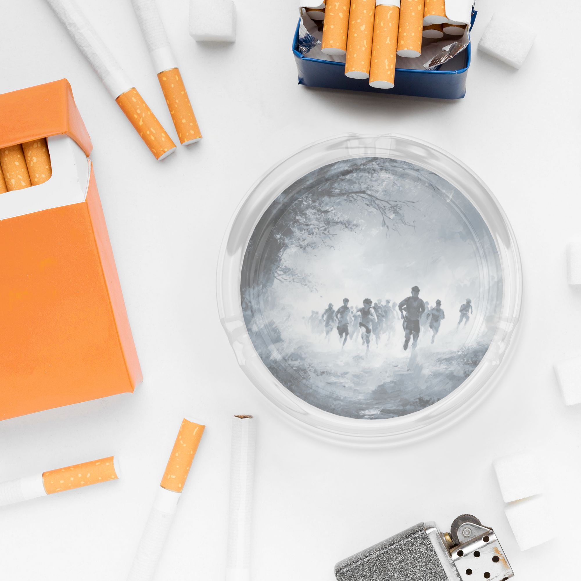Vintage Art Style Round Glass Ashtray – Gray Forest Runner Design