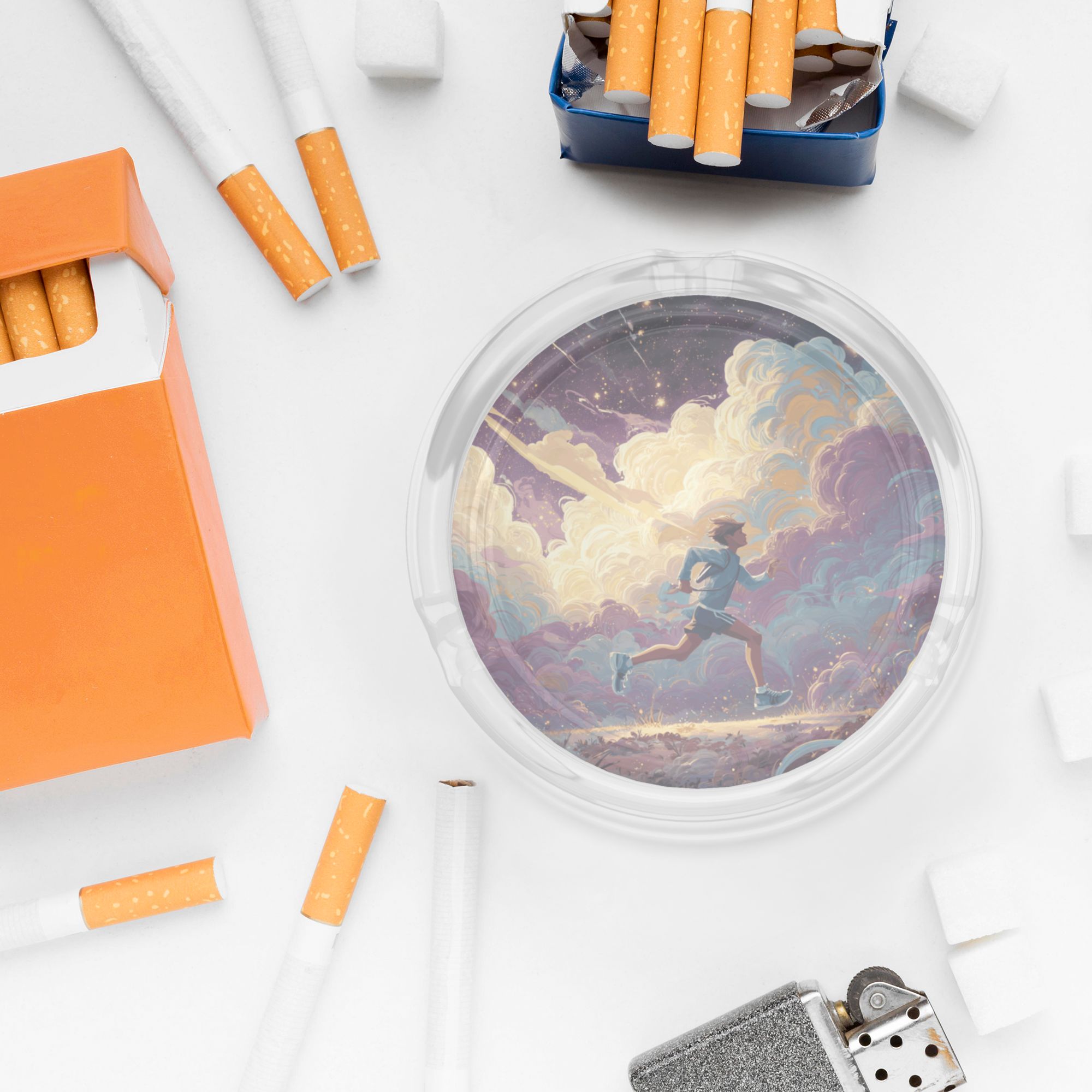 Creative Art Runner Glass Ashtray – Fantasy Sky Design for Home & Bar Decoration