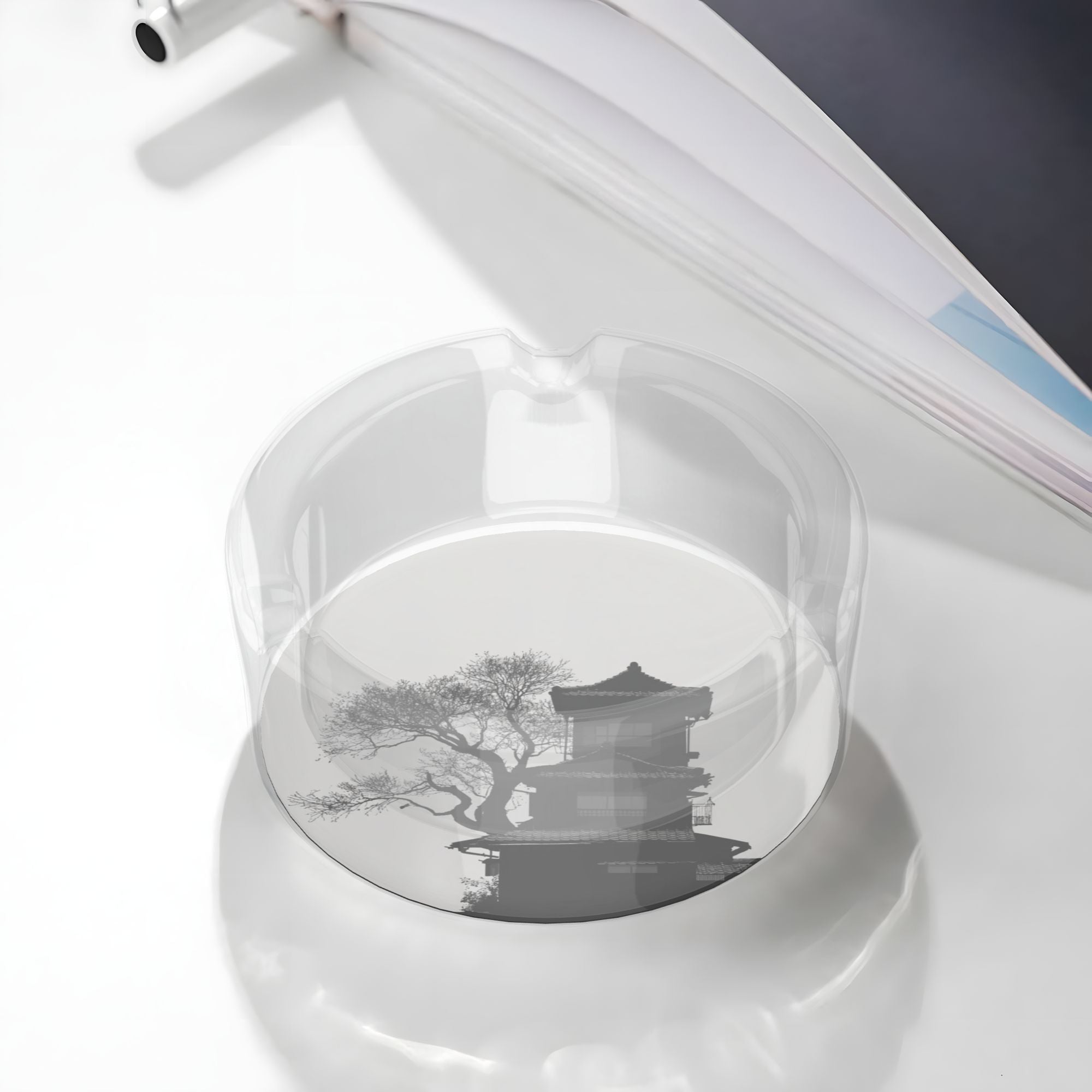 Minimalist Ink-Style Round Acrylic Ashtray – Oriental Architecture Design