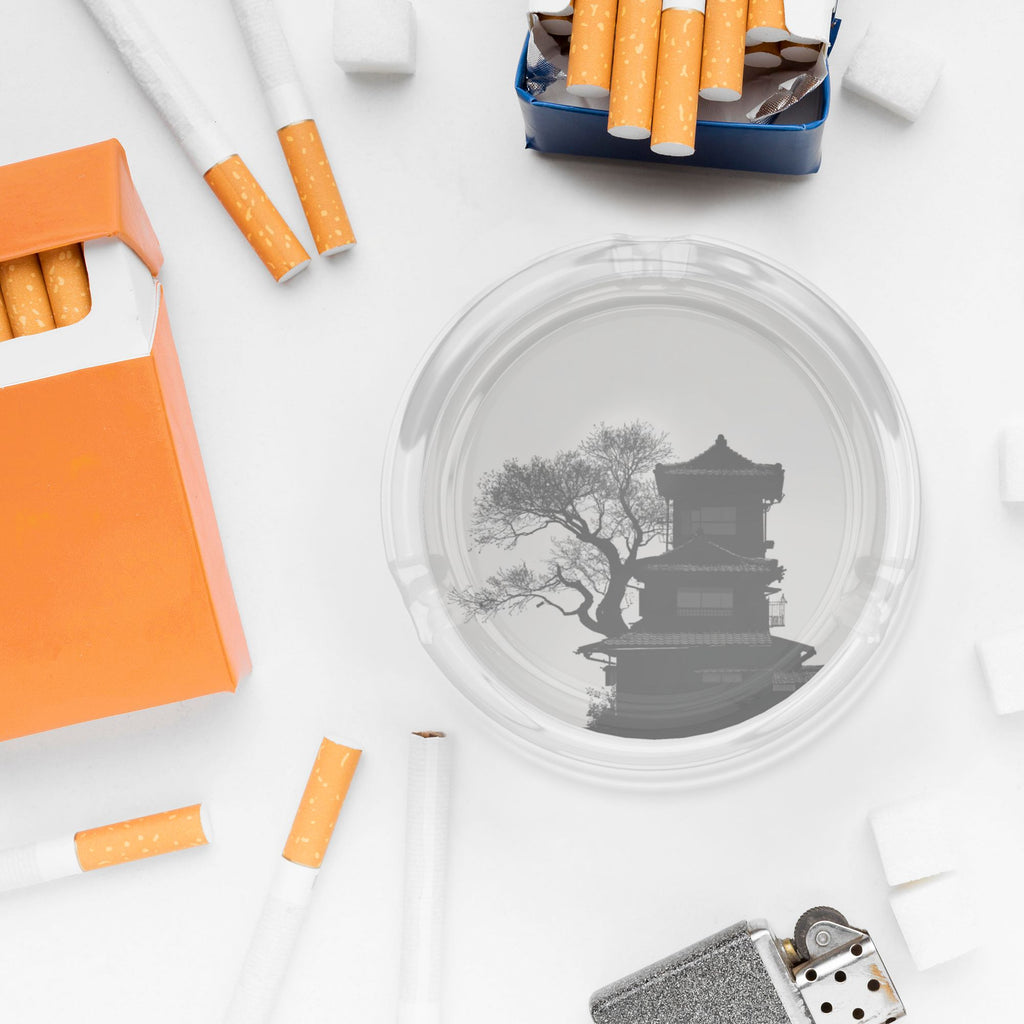 Minimalist Ink-Style Round Acrylic Ashtray – Oriental Architecture Design