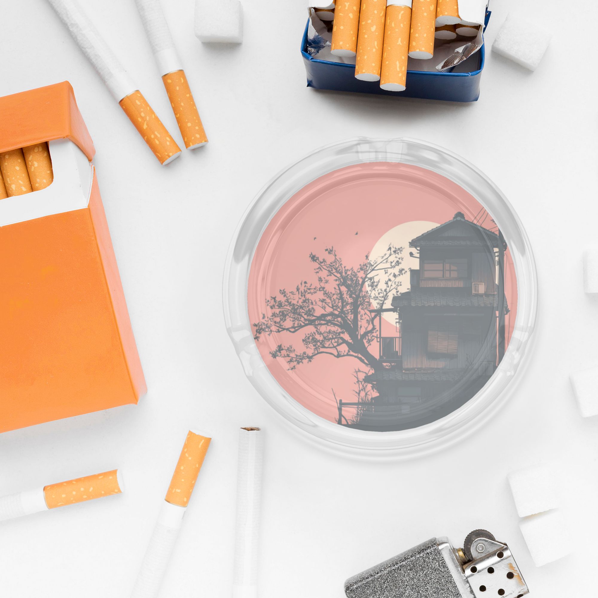 Creative Sunset Japanese-Style Glass Ashtray — Decorative & Functional